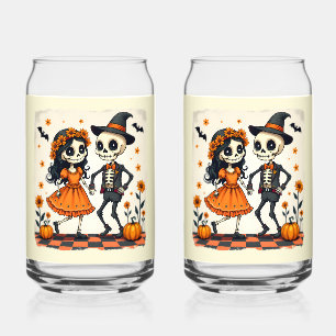 Couple de squelette d'Halloween mignon en orange