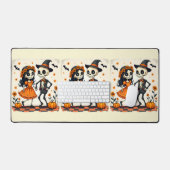 Couple de squelette d'Halloween mignon en orange (Clavier et souris)
