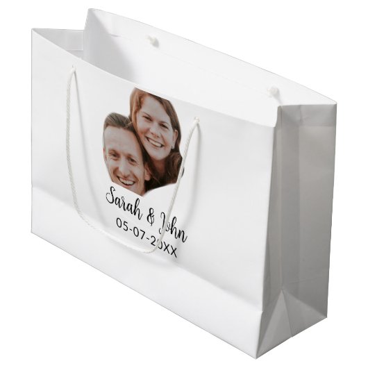 Couple face photo add name date simple wedding  groot cadeauzakje (Voorkant Gekanteld)