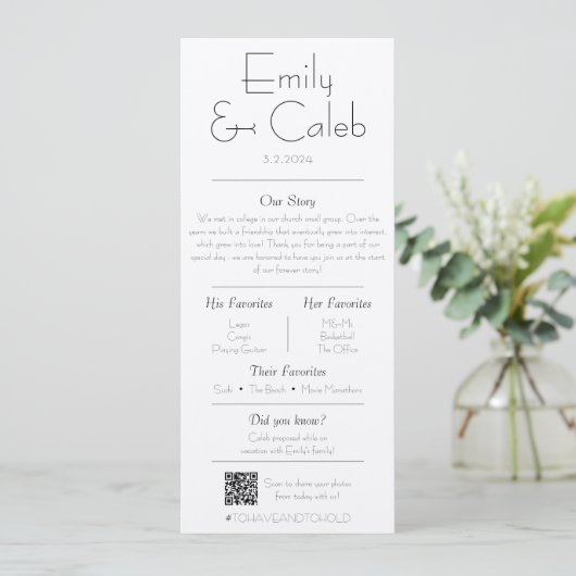 Couple Facts Rustic Simple Wedding Programme & Men (Debout devant)