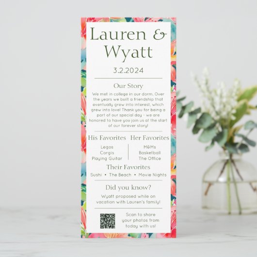 Couple Facts Tropical Wedding Programme & Menu (Debout devant)