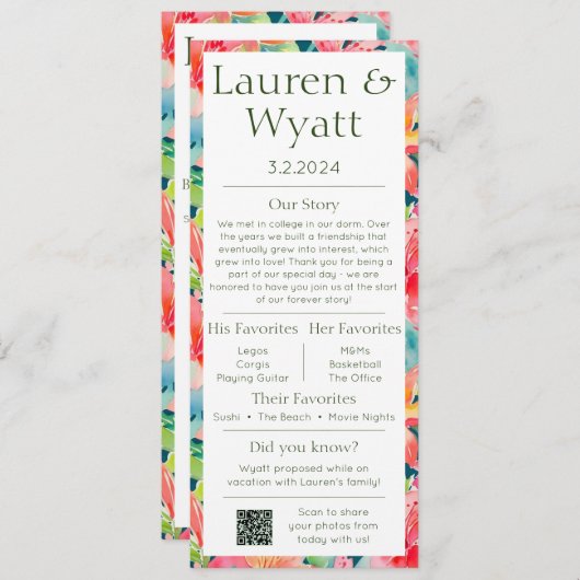 Couple Facts Tropical Wedding Programme & Menu (Devant / Derrière)