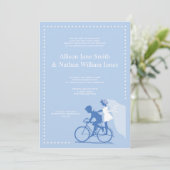 Couple Faire-part de mariage à bicyclette bleu CUT (Debout devant)