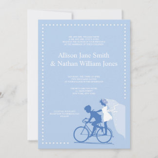 Couple Faire-part de mariage à bicyclette bleu CUT