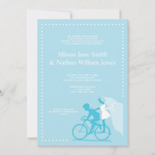 Couple Faire-part de mariage à bicyclette bleu CUT