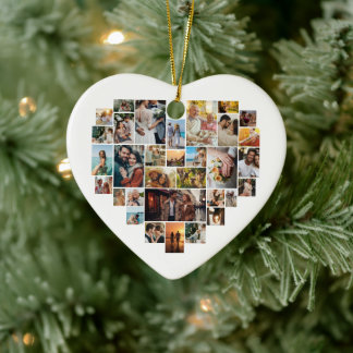 Couple Family Heart Shaped Photo Collage Keramisch Ornament
