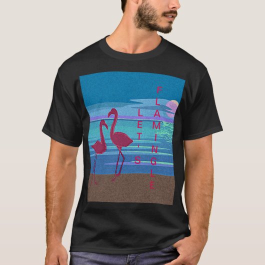 Couple Flamant rose rose au T-shirt coucher du sol (Devant)