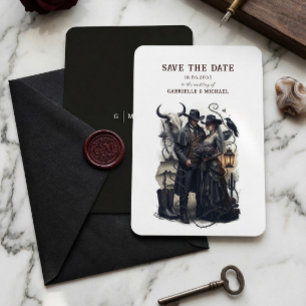 Couple gothique Dark Western Save the Date