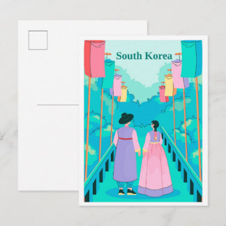 Couple in Seoul South Korea Travel Illustration Briefkaart