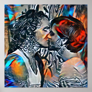 Couple Kissing   Poster Abstrait coloré