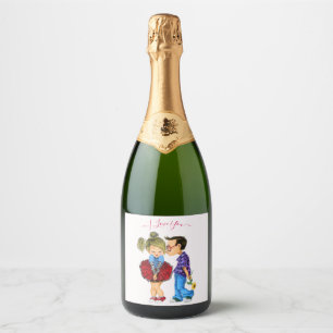 Couple Love Sparkling Vin Étiquette - I Love You