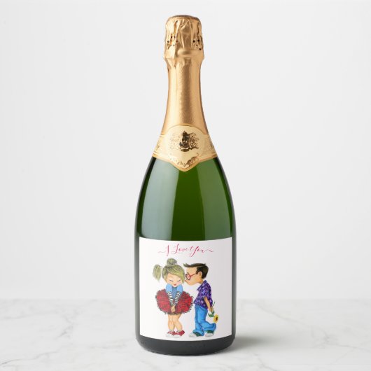 Couple Love Sparkling Vin Étiquette - I Love You (Devant)