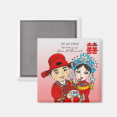 Couple Mariage chinois : Aimant rose Carré (Recto/Verso)