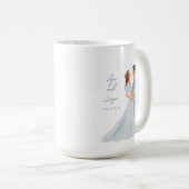 Couple Mariage gris bleu Mug personnalisé w Date (Devant droit)