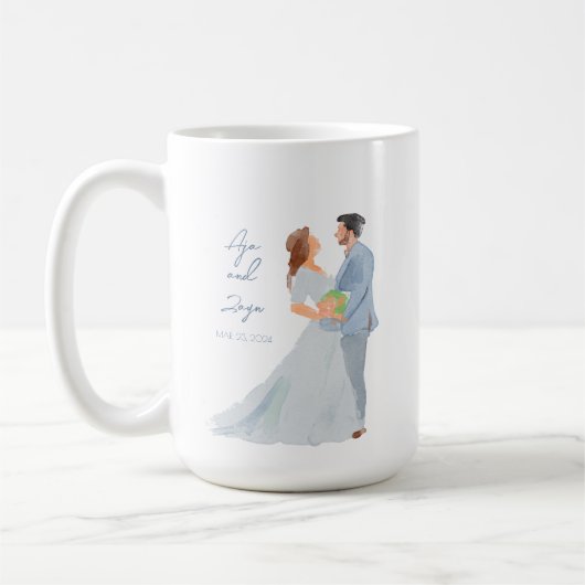 Couple Mariage gris bleu Mug personnalisé w Date (Gauche)