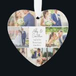 Couple marié Mariage photo Collage Coeur en forme<br><div class="desc">Ce magnifique cadeau de Noël en forme de coeur de couple marié a une disposition classe de 5 photos mariages sur un arrière - plan blanc avec les noms, l'emplacement et la date du couple marié. Un merveilleux cadeau de vacances commémoratif en photo pour votre femme ou votre mari au...</div>
