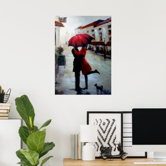 Couple met Umbrella en Dog Print (Thuiskantoor)