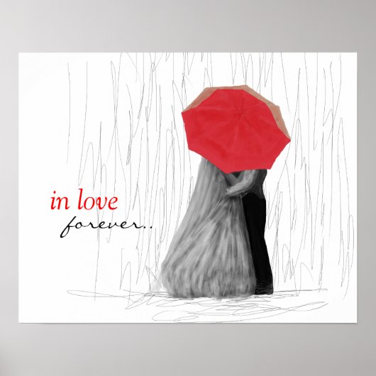 Couple mignon avec Red Umbrella Poster (Devant)