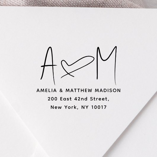 Couple Monogram Heart Address Rubberstempel