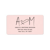 Couple Monogram Heart Pink Return Address Etiket (Voorkant)