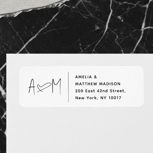 Couple Monogram Heart White Return Address Etiket