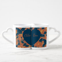 Couple Mugs avec poignées de coeur - Design Floral