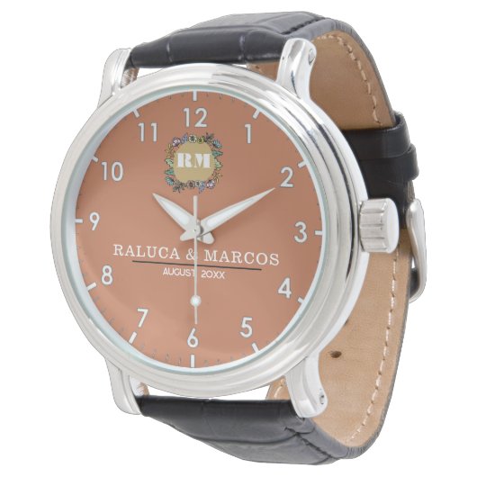 Couple names monogram orange horloge (Gekanteld)