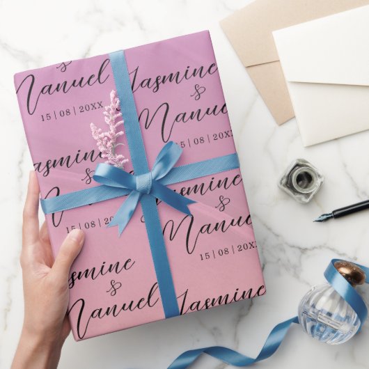 Couple Names Pink Cadeau Mariage papier (Cadeaux)