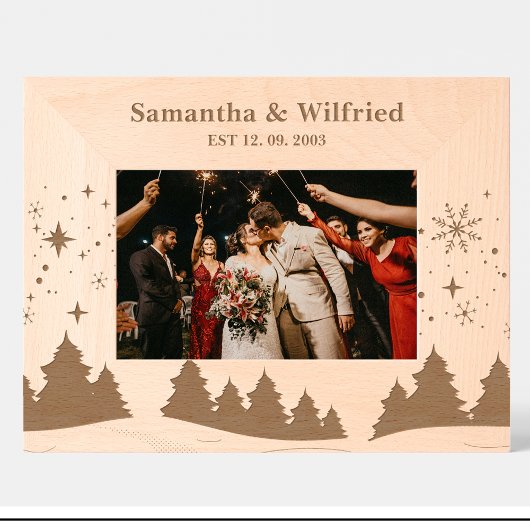 Couple Nature Scènes Hiver Engravé Bois Cadre