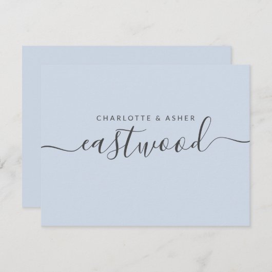 Couple Nom noir sur la carte de note bleue (Devant / Derrière)