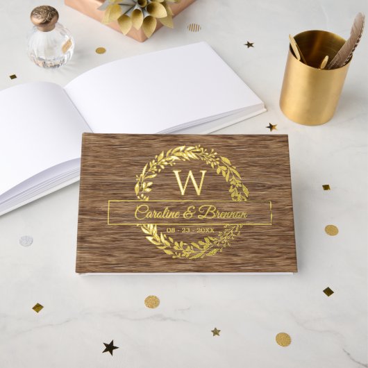 Couple Noms Mariage Date Laurel Wreath Gold (Recto ouvert)