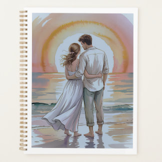Couple on the beach at sunset planner