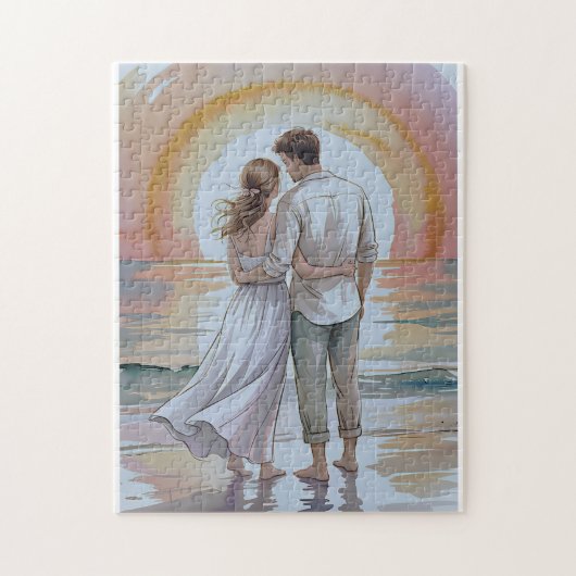 Couple on the beach at sunset puzzle (Vertical)