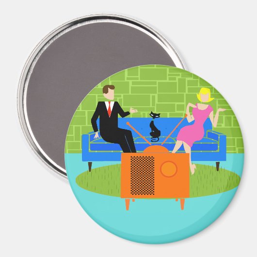 Couple rétro avec aimant de chat (Recto/Verso)