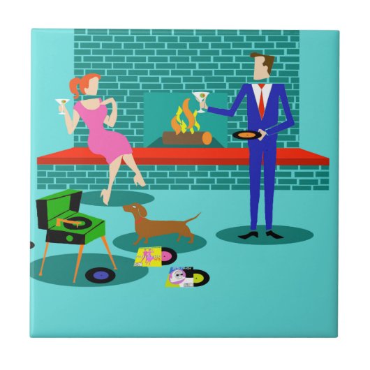 Couple rétro avec carreaux en céramique de chien (Devant)