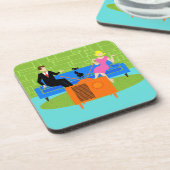 Couple rétro avec chat Dessous de verre en plastiq (Côté gauche)