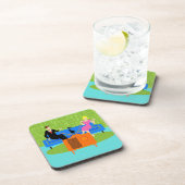 Couple rétro avec chat Dessous de verre en plastiq (Côté Droit)