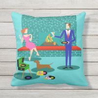 Couple rétro avec chien Coussin extérieur