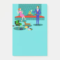 Couple rétro avec des notes post-it de chien