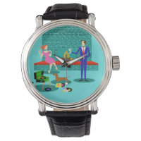 Couple rétro avec montre de chien