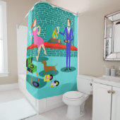 Couple rétro avec rideau de douche de chien (En situation)