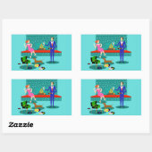 Couple rétro avec Stickers Chien (Feuille)