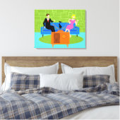 Couple rétro avec toile étirée de chat (Insitu(Chambre))