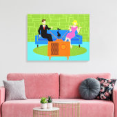 Couple rétro avec toile étirée de chat (Insitu(Salon))