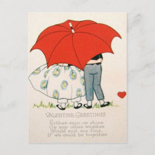 Couple rétro vintage sous parapluie Carte Valentin