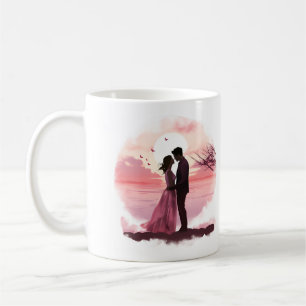 Couple romantique dans la tasse de café coucher du
