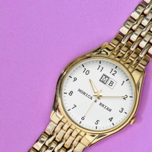 Couple’s Names with Initials & Wedding Date Horloge