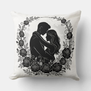 Couple Silhouette Romantique Oreiller Couronne de