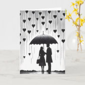 Couple sous parapluie, carte de vœux de la Saint-V (Fleur jaune)