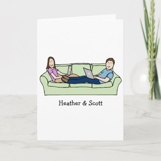 Couple sur ordinateur portable - carte de dessin a (Devant)